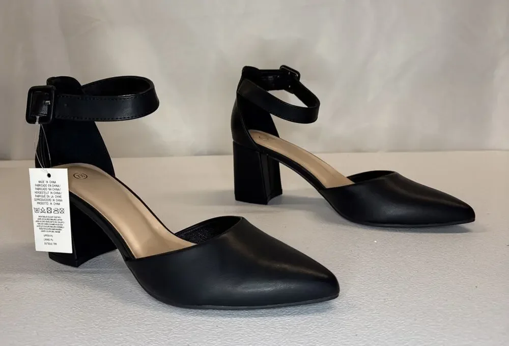 Mysoft Women's Pointed Toe Chunky Heels Black Size 7.5